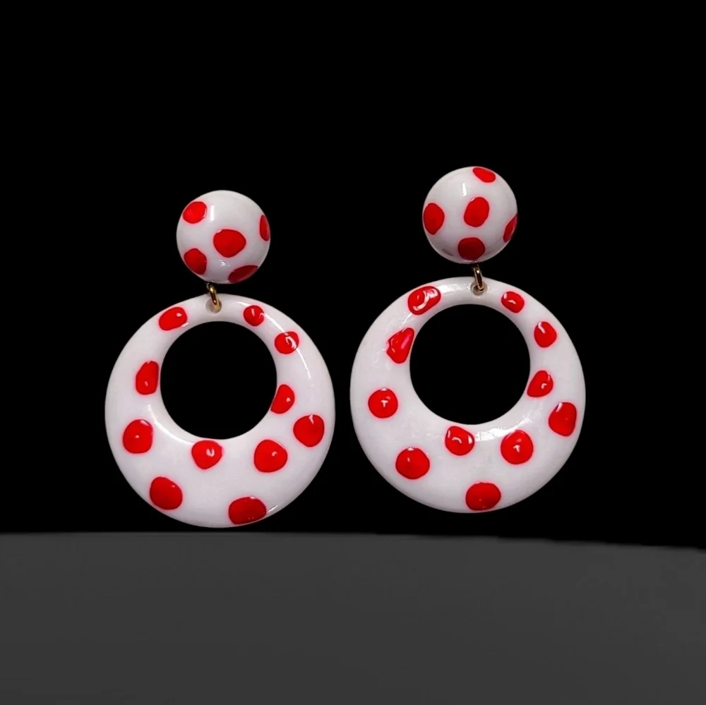 Vintage polka dot red white earrings - Picture 2 of 13